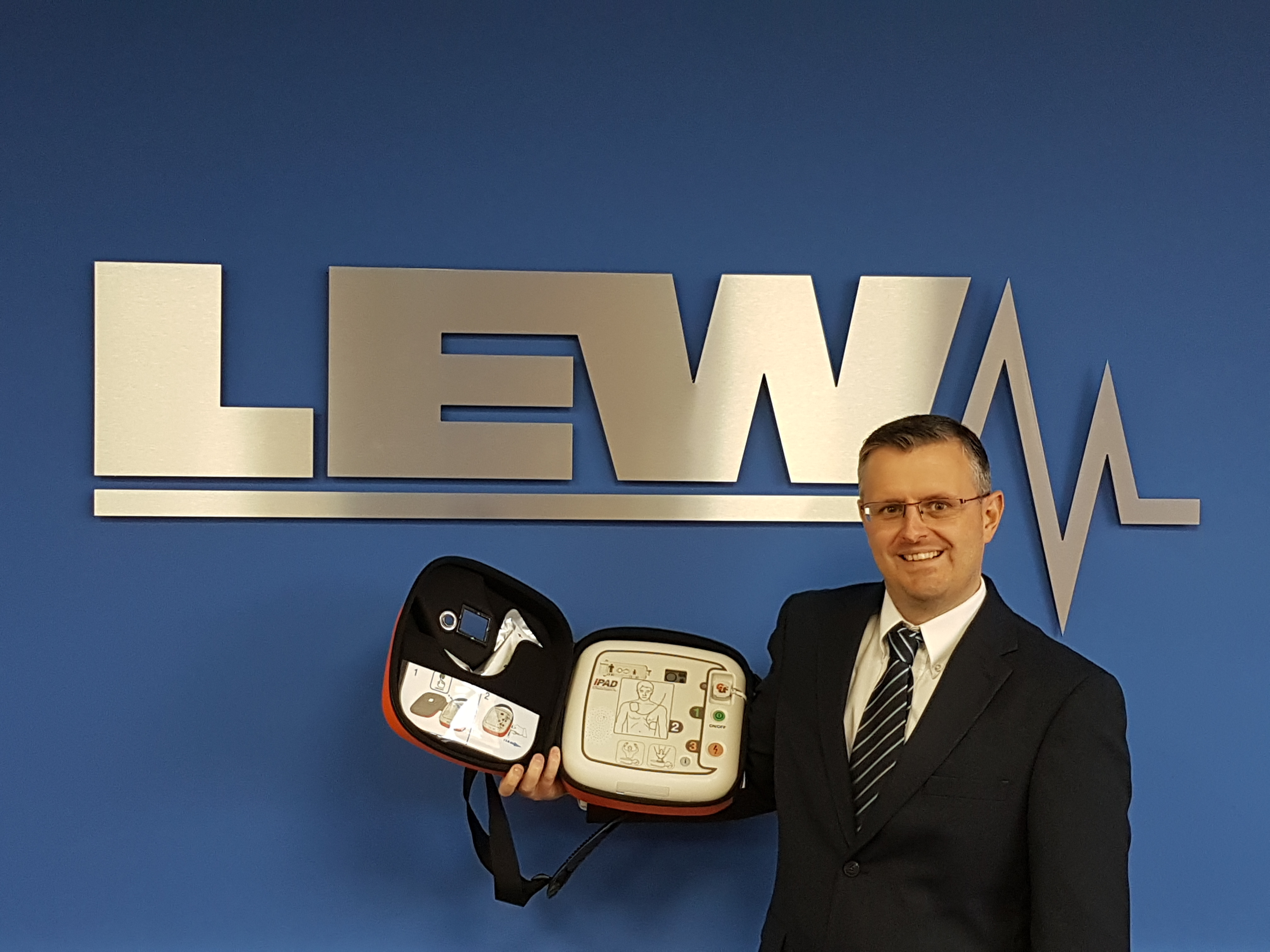 Steve Lamb with defibrillator 